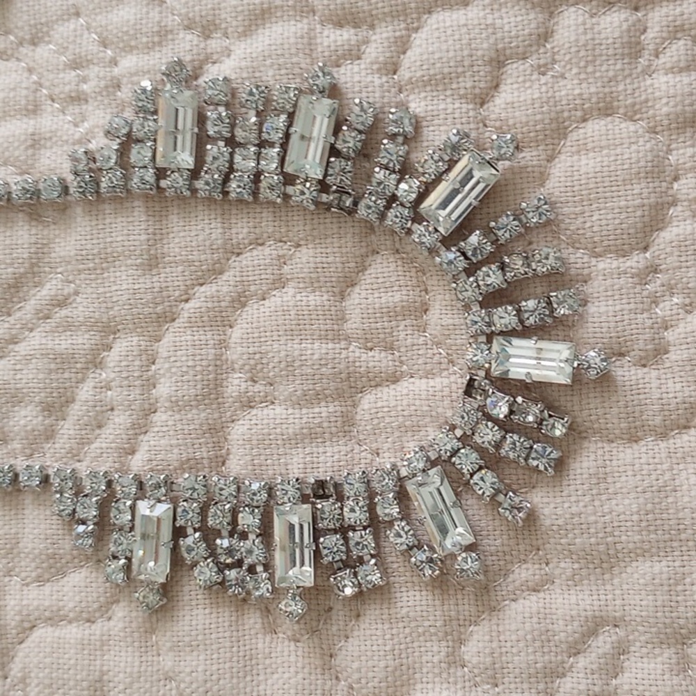 Set: Vintage Rhinestone Choker Necklace & Matching Screw Back Earrings